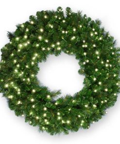48″ Deluxe Mixed Pine Wreath – Commercial Grade LED – Warm White