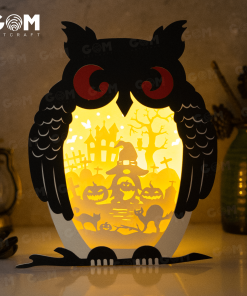 Owl Shadow Box Template – Gnomes Owl Shadow Box SVG – Pumpkin Lantern Template – Halloween Light Box – Halloween Paper Cutting Template File