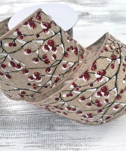 Berry Branches with Snow Ribbon – 2.5″ x 10 yards