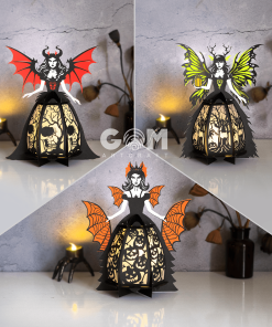 Pack 3 Witch Lantern Template SVG, DIY Halloween Lantern Paper Cut, Witch Lantern for Halloween Decoration, 3D Halloween Papercut Light Box