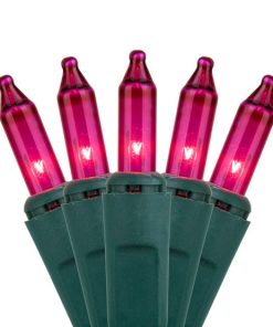 100 Pink Light Set, Green Wire, Polybag